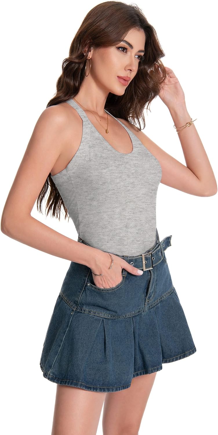 Womens Racerback Tank Tops - Cami Ribbed Basic Camisole V Neck Casual Trendy Slim Fit Sleeveless Tank 2 Pack - Image 2