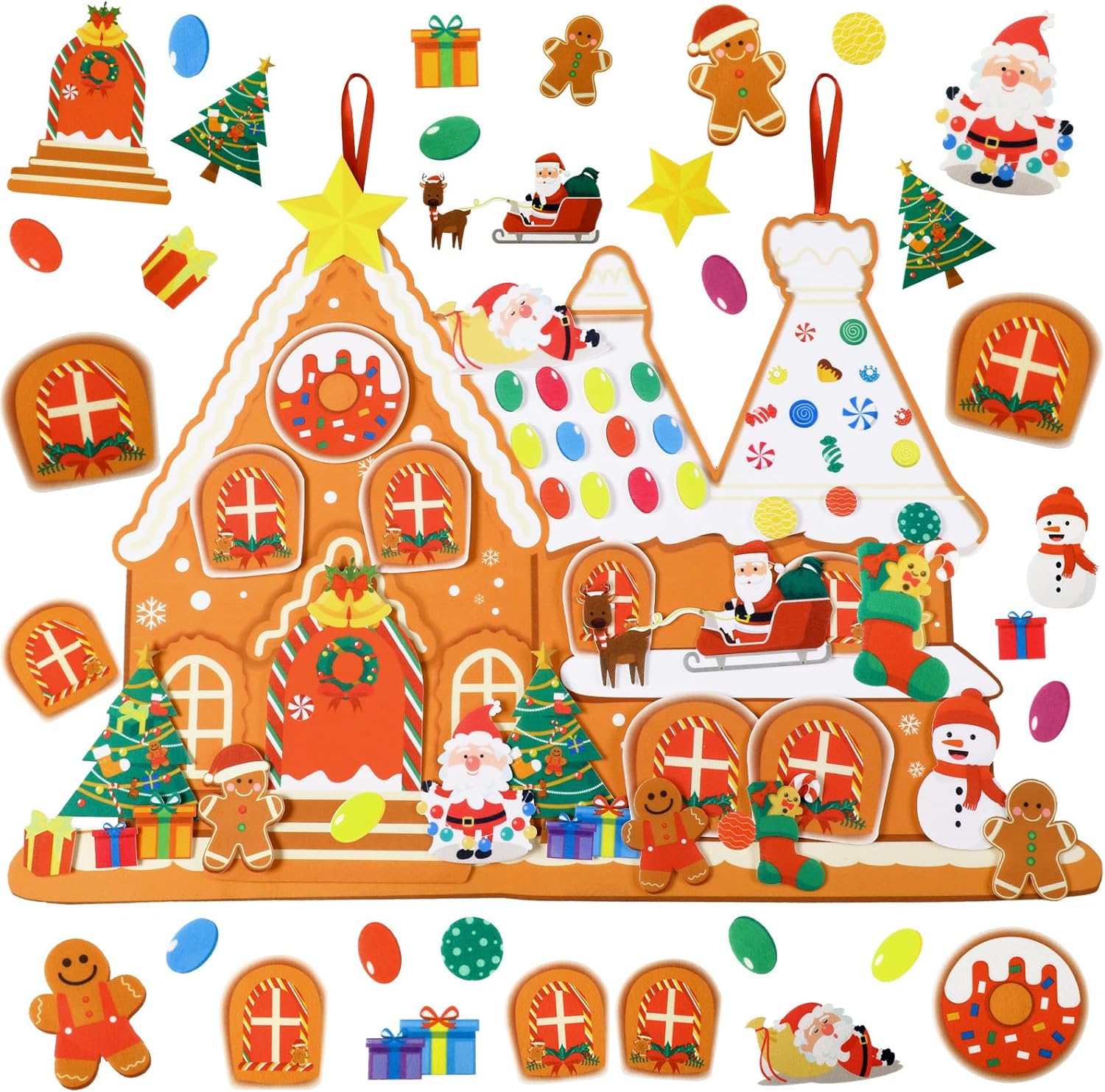 Breling DIY Felt Christmas Tree for Toddlers, 3x2 ft with 39 Detachable Christmas Ornaments for Kids Toddlers Gingerbread House Snowman Santa Ornaments Craft Xmas Gifts Door Wall Hanging Decorations