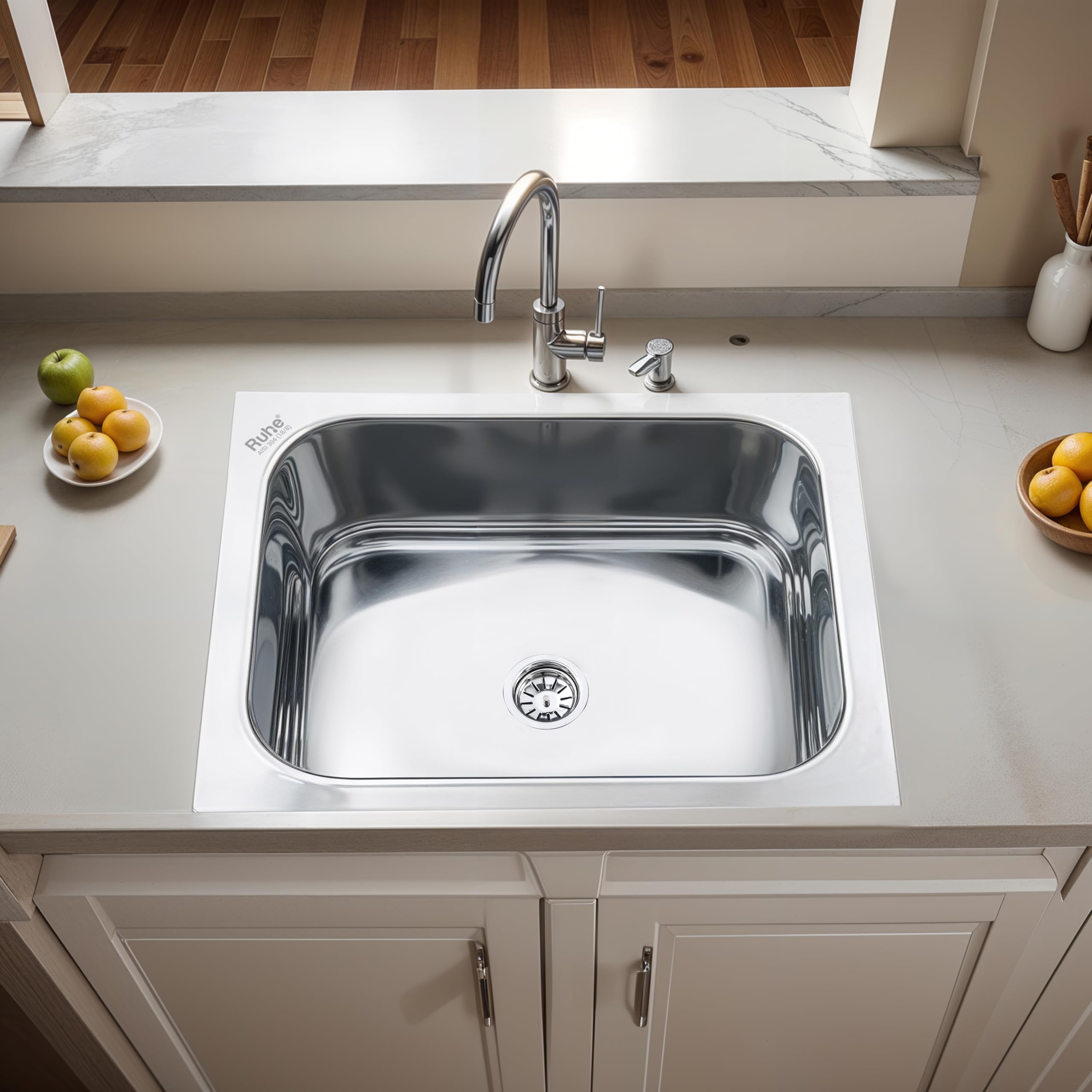 Ruhe® Square Single Bowl 27 x 21 x 9 inches Kitchen Sink | 304-Grade Stainless Steel Square Single Bowl Kitchen Sink | Glossy Finish | Kitchen Sink/Sink Coupling/Waste pipe (B08J85X55K) Amazon Price History, Amazon Price Tracker