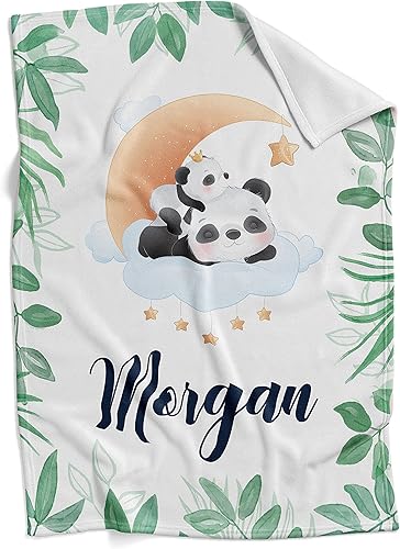 Honestchi Panda - Mantas de bebé personalizadas para niños, manta con nombre personalizado, regalos personalizados para recién nacidos, forro polar