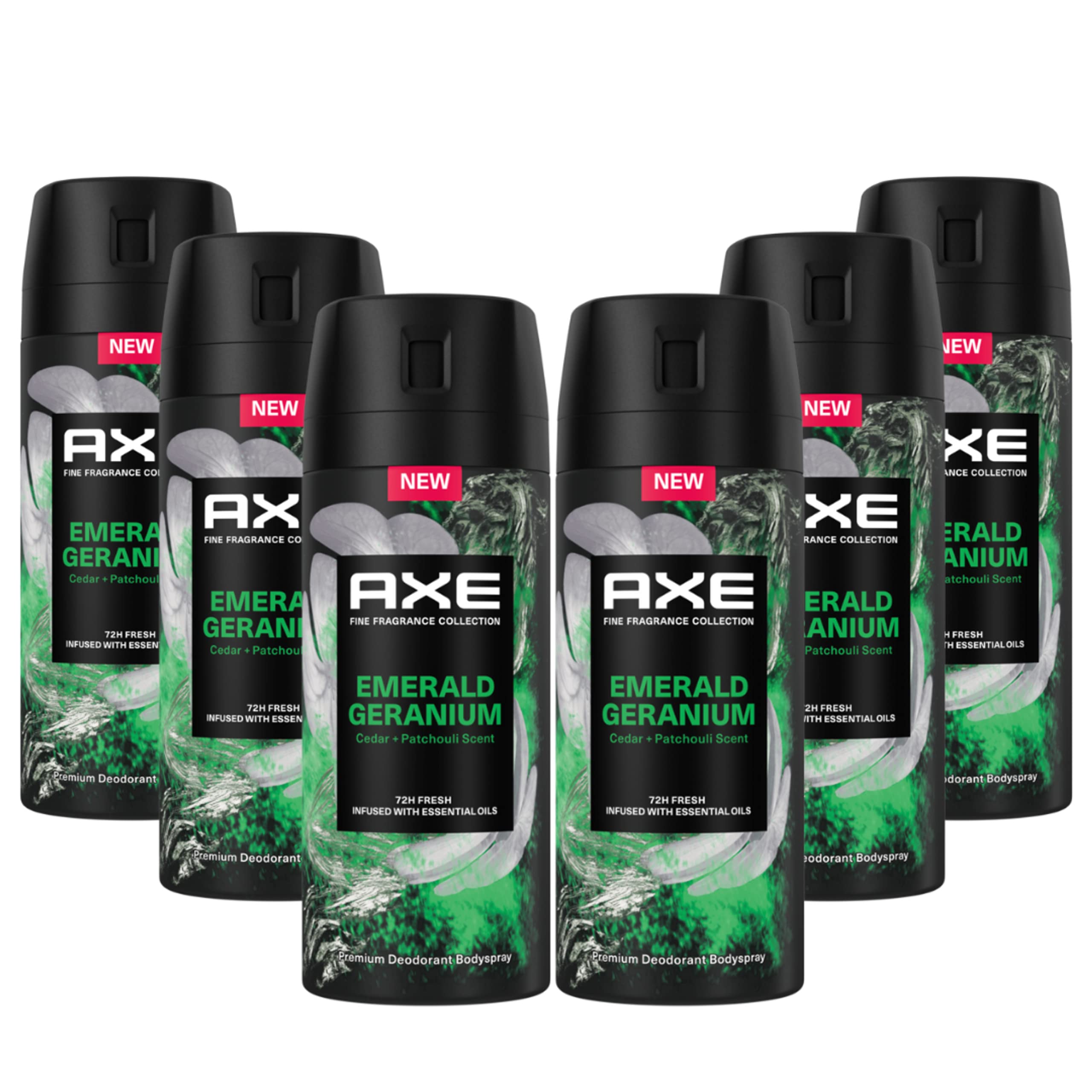 Axe Spray corporal Premium de geranio esmeralda sin sales de aluminio, 150 ml, 6 unidades