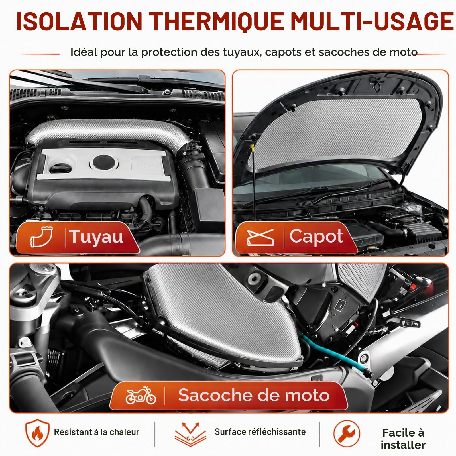 FLASLD Barrière thermique aluminisée avec envers adhésif, 60 x 100cm, capable de réduire jusqu'à 90 % de la chaleur radieuse