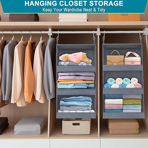 Miniatura 2 de Aeeteek Organizadores y almacenamiento de armario, estantes plegables de 3 estantes colgantes con 4 bolsillos laterales, bolsa de almacenamiento de
