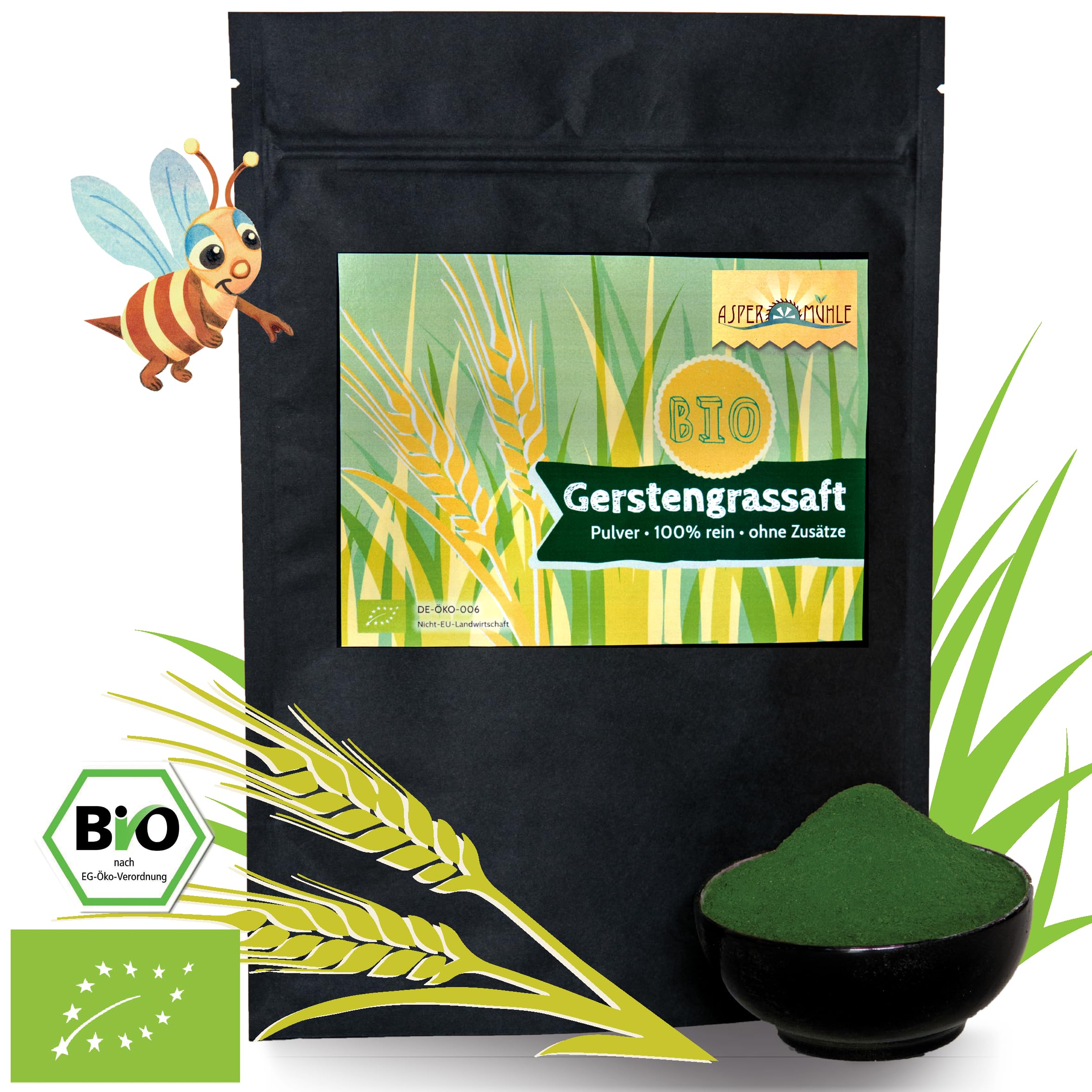 Bio Gerstengrassaftpulver - reines Saftpulver - ohne Zusätze- das Original von der Aspermühle (500g)