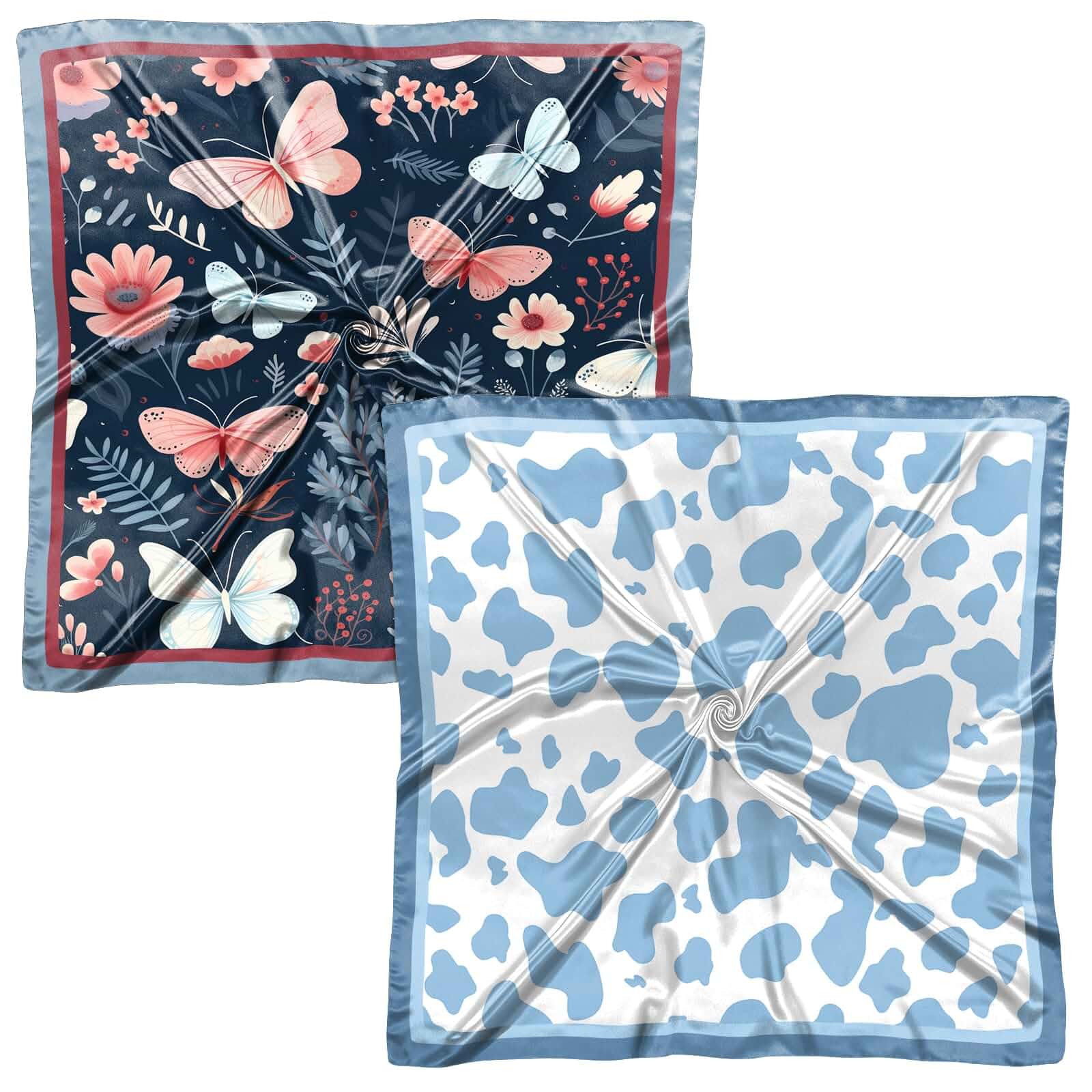 Deokke 2 PCS Scarf Silk Feeling Square Satin Headwear Hair Scarves Wrap 27.5 Inches Bandana Cute Decoration Women Girls