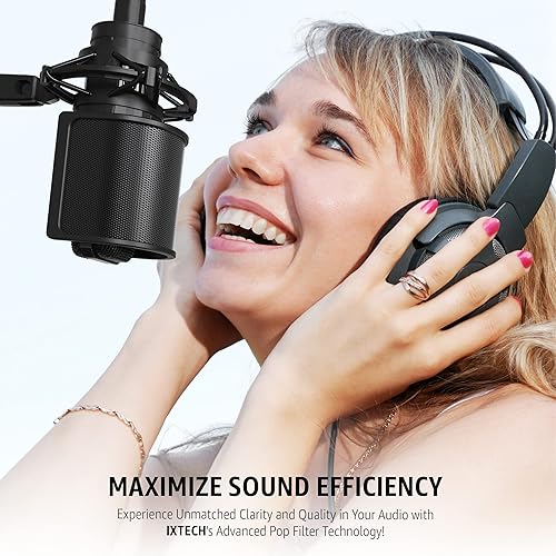 Miniatura 6 de IXTECH Filtro pop de micrófono, pantalla pop de micrófono con malla de metal y filtro de espuma, cubierta de parabrisas de micrófono de mano Escudo