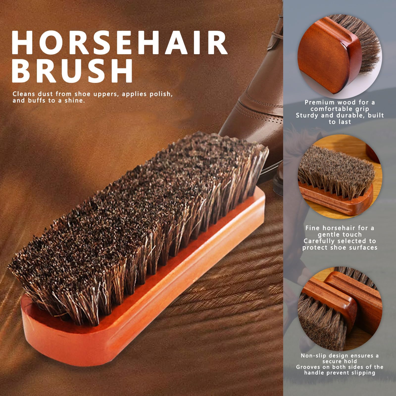 Árboles de madera para zapatos (paquete de 2) con cepillo de crin de caballo, estiradores de zapatos ajustables para hombres y mujeres para mantener la forma y reducir las arrugas, kit de