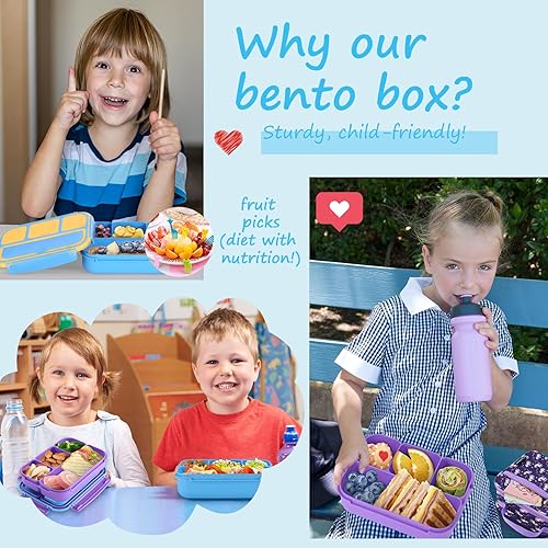 Miniatura 8 de QQKO Lonchera Bento para niños con bolsa de almuerzo aislada, contenedores para niños pequeños para niños, juego de lonchera de dinosaurio escolar