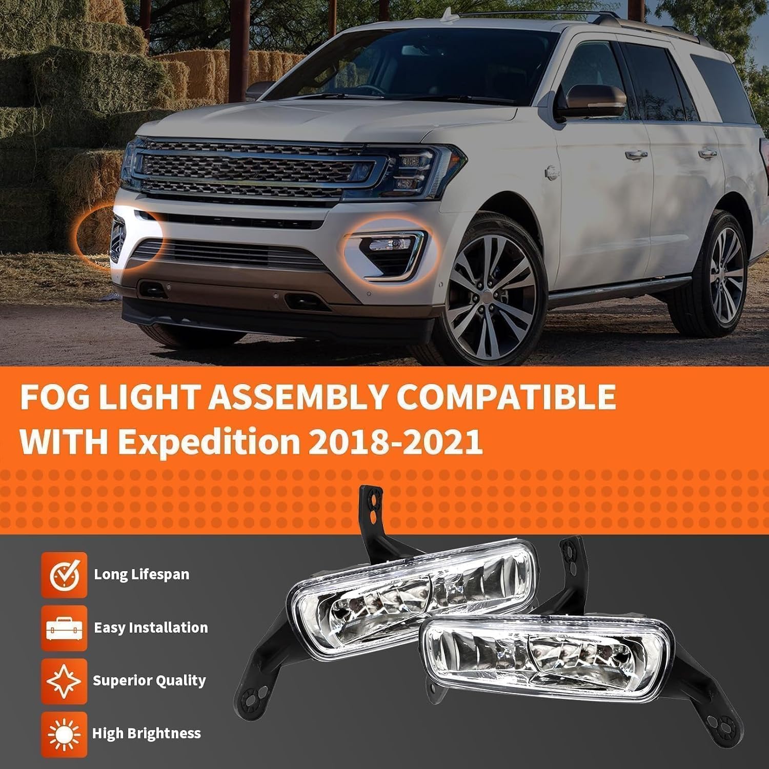 Pair Fog Lights Assembly Compatible with Expedition Limited/XLT 2018 2019 2020 2021 W/Halogen Bulbs Left and Right Fog lamp Replacement for FO2592248 FO2593248 Driver & Passenger Side