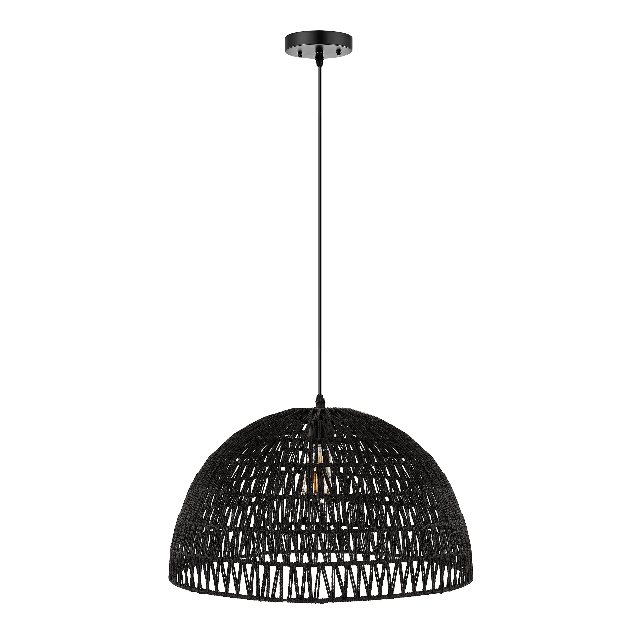 JONATHAN Y JYL6504C Campana 20" 1-Light Bohemian Modern Woven Rattan/Iron LED Pendant Farmhouse Coastal Adjustable Dining Room Living Room Kitchen Island Foyer Bedroom Hallway, Black