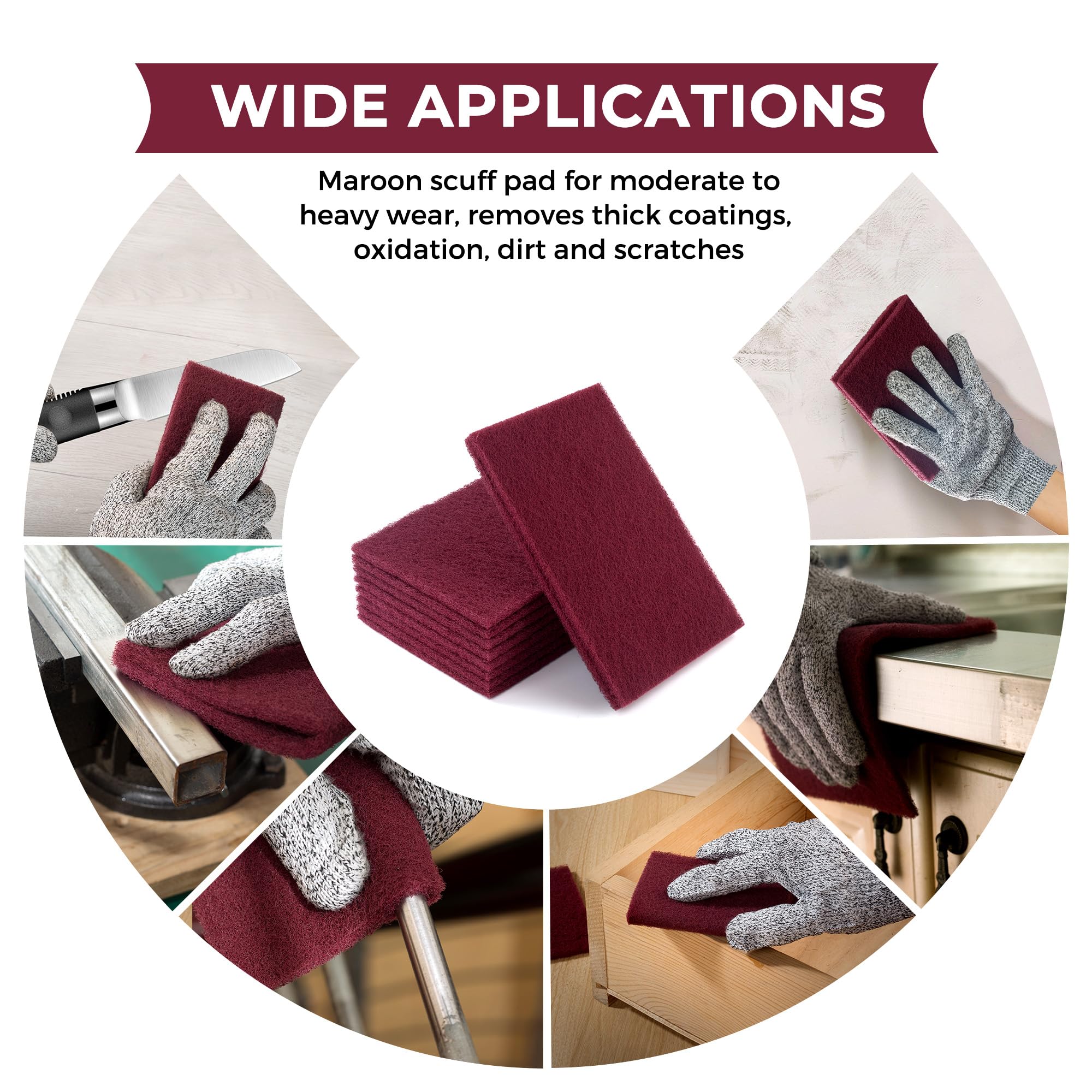 Maroon Scuff Pads - 10 Pack 320 Grit -6
