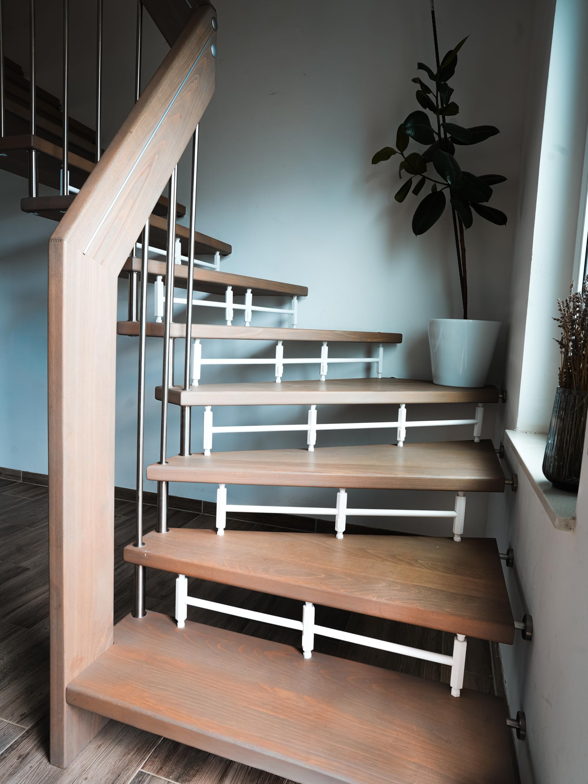 Treppenschutzgitter ohne Bohren, Kindersicherung & Haustierschutz für offene Treppenstufen, Weiß (1, M 80 cm)