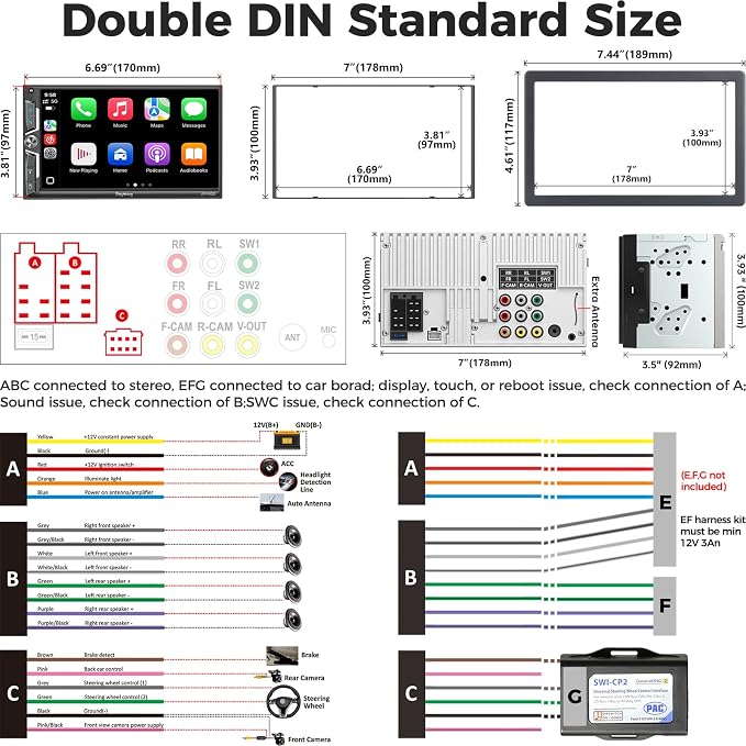 Radio para auto doble din con pantalla QLED 7 pulgadas miniatura 6