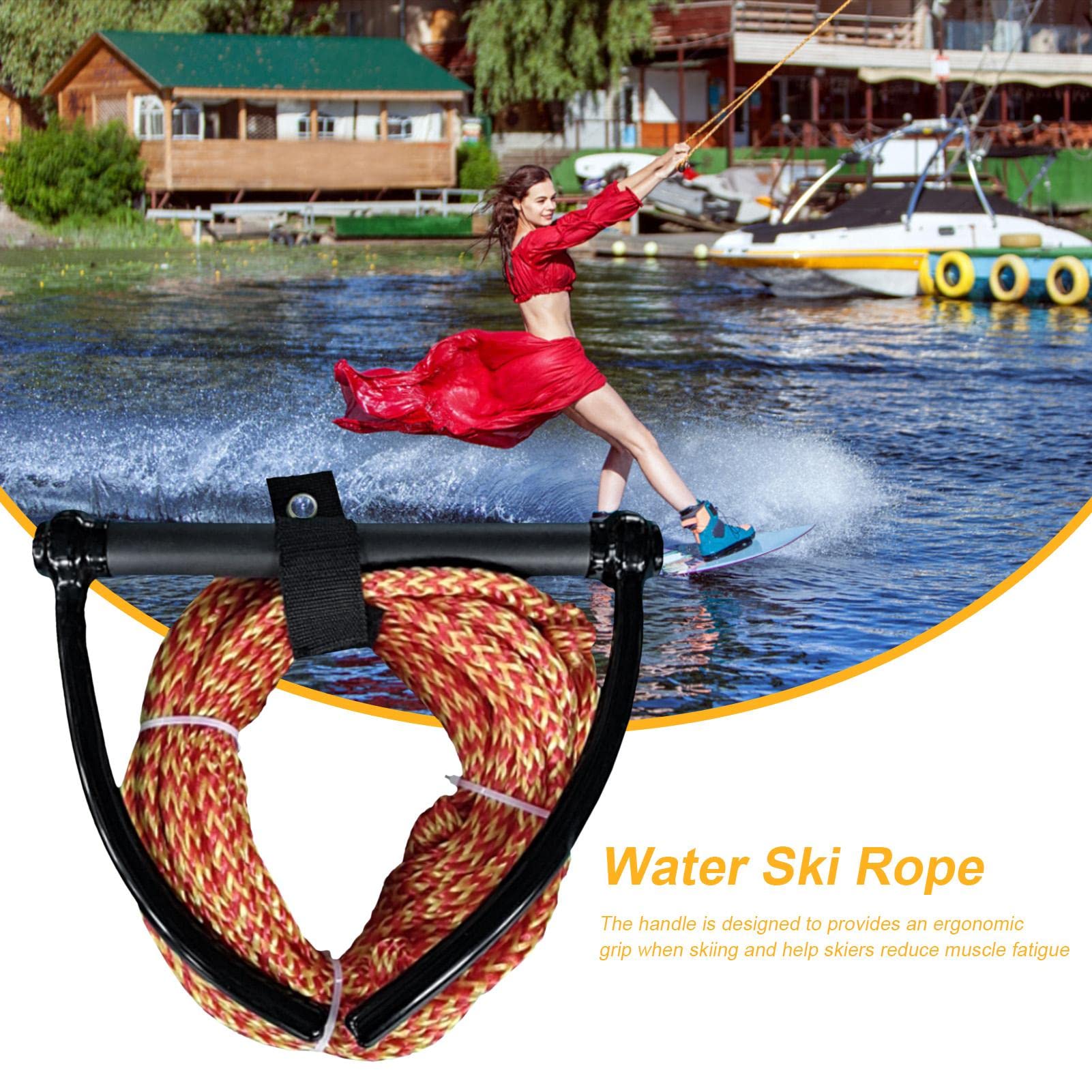 Wakeboard Leine Mit Griff, Griffbreite 30cm, Seillänge 2, Seildurchmesser 1 cm, Schwimmend Zug-Seil Wassersport Schleppleine Boot, Mit Schwimmer, Inkl. Seilwächter