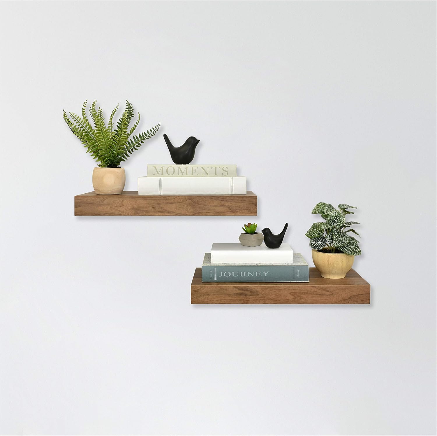 MCS Floating Shelf, Room Decor Wooden Shelf, Walnut Woodgrain, 18 x 8 Inch, Set of 2 Walnut 18 x 8 in Set of 2