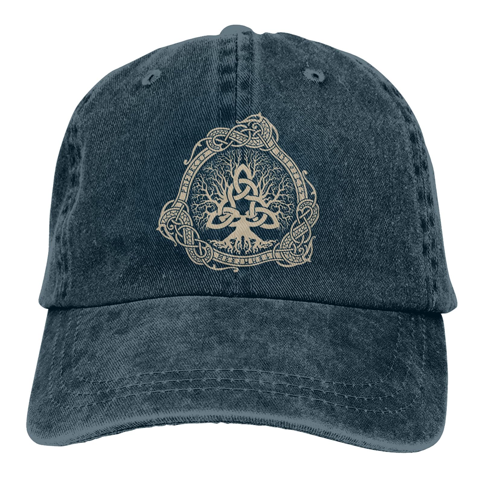 Mozigena Unisex Navy Viking Yggdrasil Baseball Cap Adjustable Hat, 3D-Print Norse Myth Dragon Snapback Cowboy Cap, 100% Cotton Casquette,One Size,