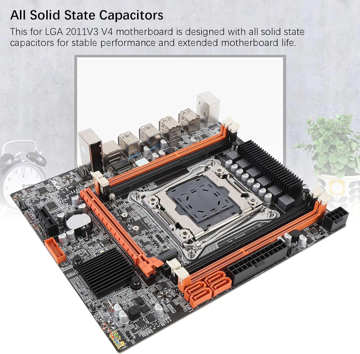 Solid state capacitors on Denash X99D3M M ATX Motherboard