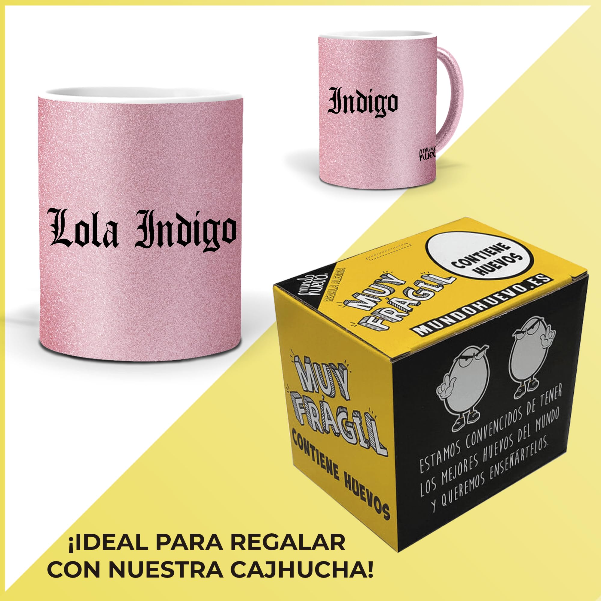 mundohuevo Tazas Únicas | Lola Índigo | Edición Especial Purpurina Rosa | Mensaje Auténtico para Fans | Tazas para Café, Té... | Regalo para Fans de Cantantes