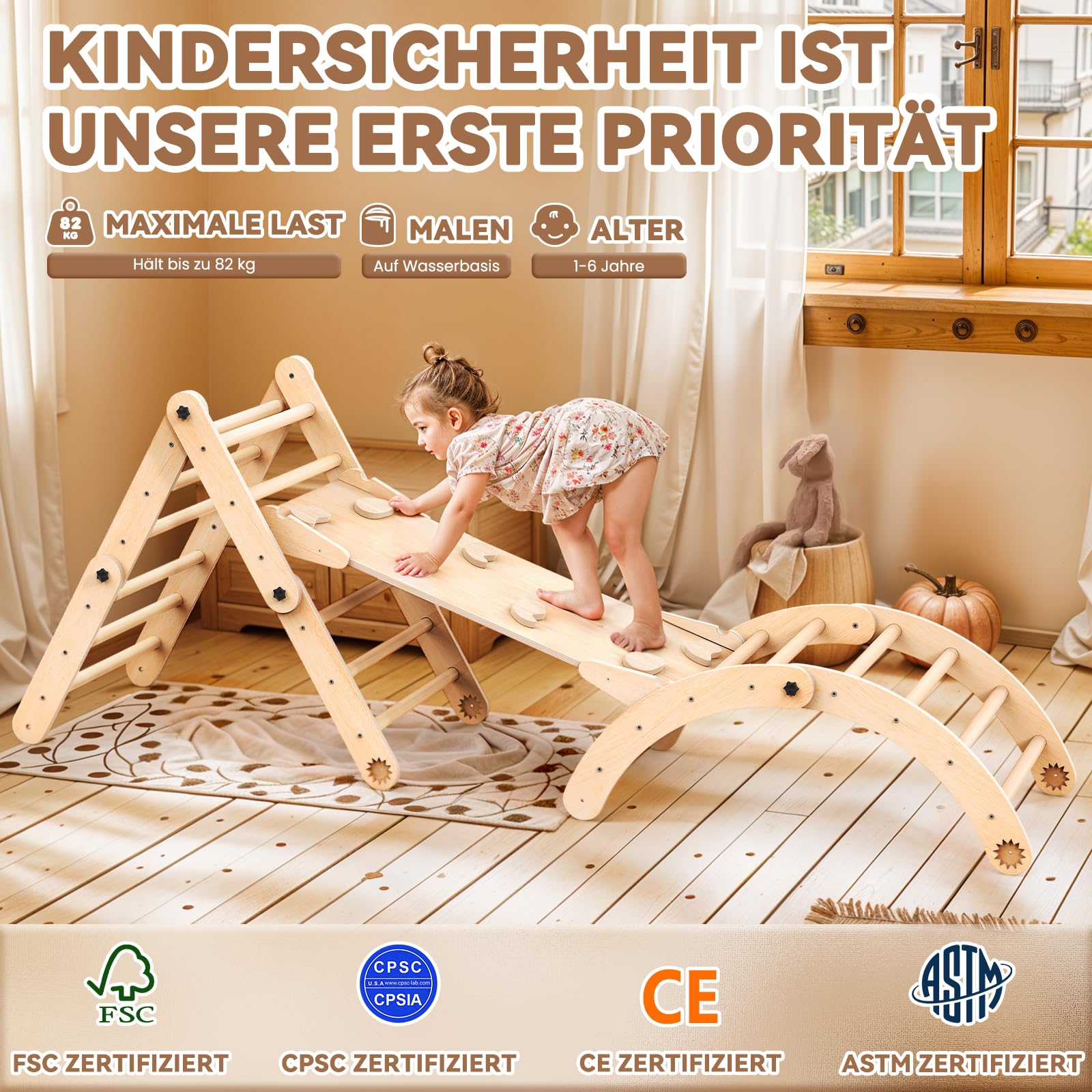 8-in-1 Montessori Klettergerüst Indoor Set, Verformbares Kletterdreieck mit Rutsche, Kletterbogen und Kreidetafel, Ideal für Babys & Kleinkinder 1-6 Jahre, Fördert Spiel, Bewegung und Kreativität