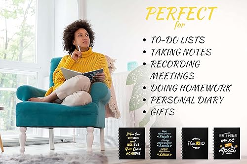 Miniatura 5 de Cuadernos de espiral para el trabajo, paquete de 4 con citas motivacionales, rayas universitarias, 200 páginas, papel de calidad premium,