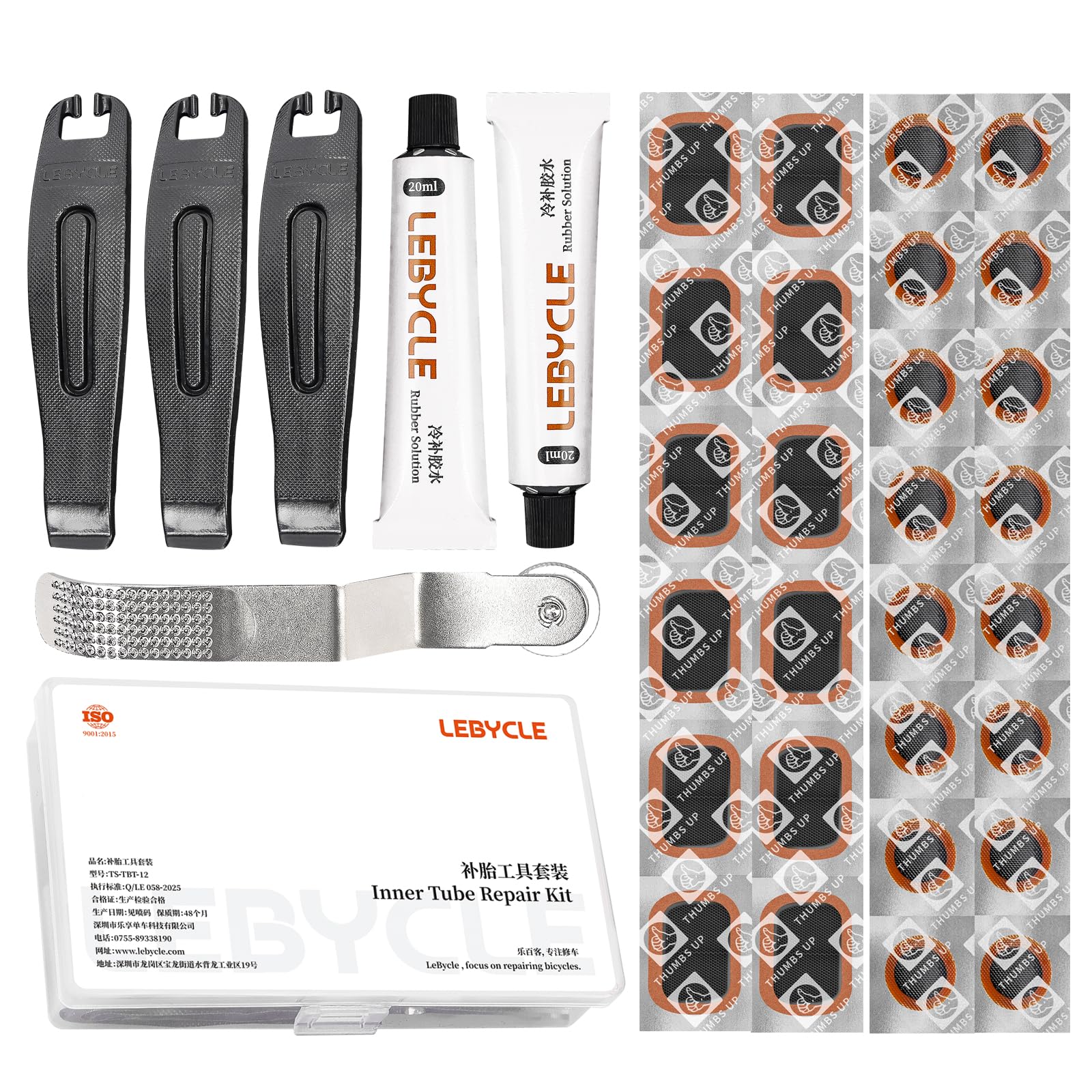 Bike Tire Repair Kit, Bike Tire Patch Kit for Mountain Bike, Road Bike & Motorcycle – Portable Inner Tube Repair Set with Vulcanizing Patches, Glue, Tire Levers & File