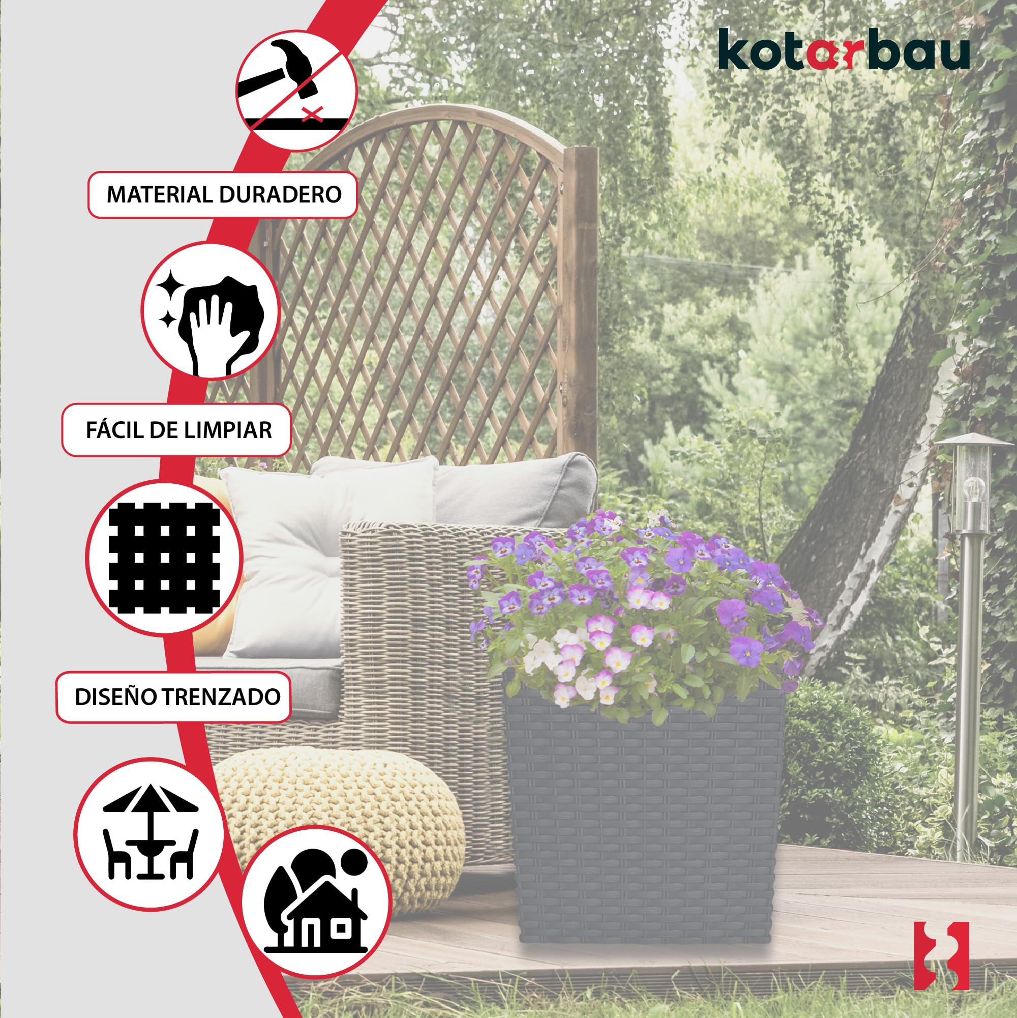 KOTARBAU® Macetero con Maceta Interior, 260 mm, Ratan sintético, Antracita - Gris Oscuro, Maceta Rato con patrón de Trenzado Que imita el Mimbre, Maceta Interior separada, extraíble, Cesta — view 5