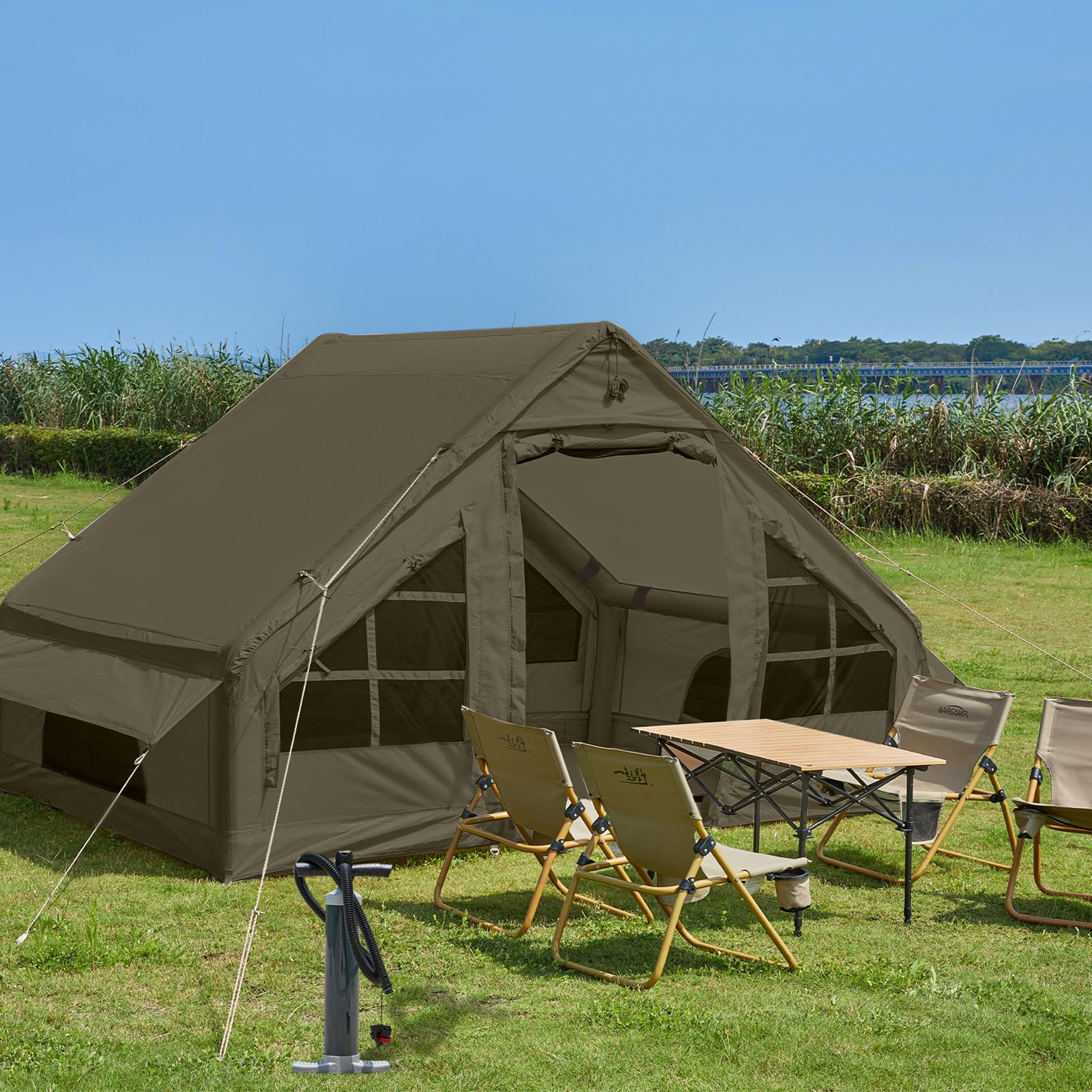 SHANQUAN Tente gonflable avec pompe, tente de camping instantanée pour 4 à 6 personnes, installation facile, tente familiale gonflable pour 4 saisons, tente gonflable imperméable pour le camping avec