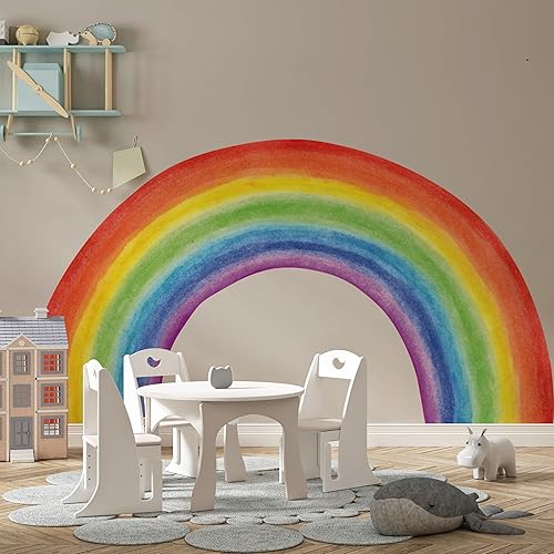 Miniatura 3 de Calcomanías de pared de arcoíris con estampado pastel para niños, calcomanías de pared grandes para despegar y pegar, acuarela, arco iris, cuarto de