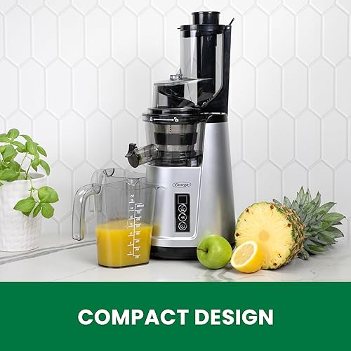 Miniatura 4 de Omega Exprimidor de boca ancha, compacto y vertical prensado en frío, extractor de jugo de frutas y verduras con tolva de 3 pulgadas, jugo lento de