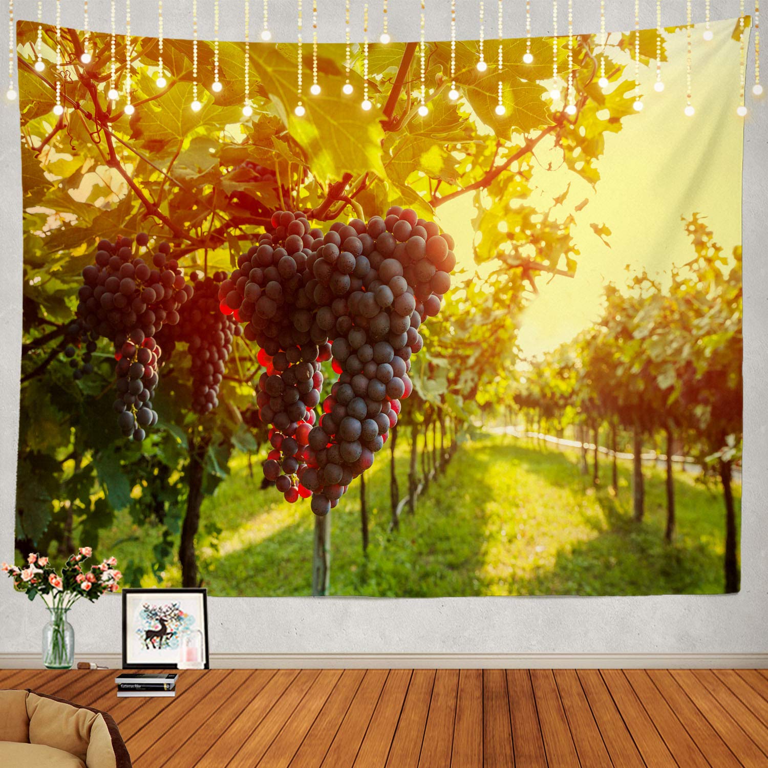 Shrahala Wine Tapestry, Sangiovese Grapes in Vineyard Wall Hanging Large Tapestry Psychedelic Tapestry Decorations Bedroom Living Room Dorm(39.4 x 59.1 Inches, Green)
