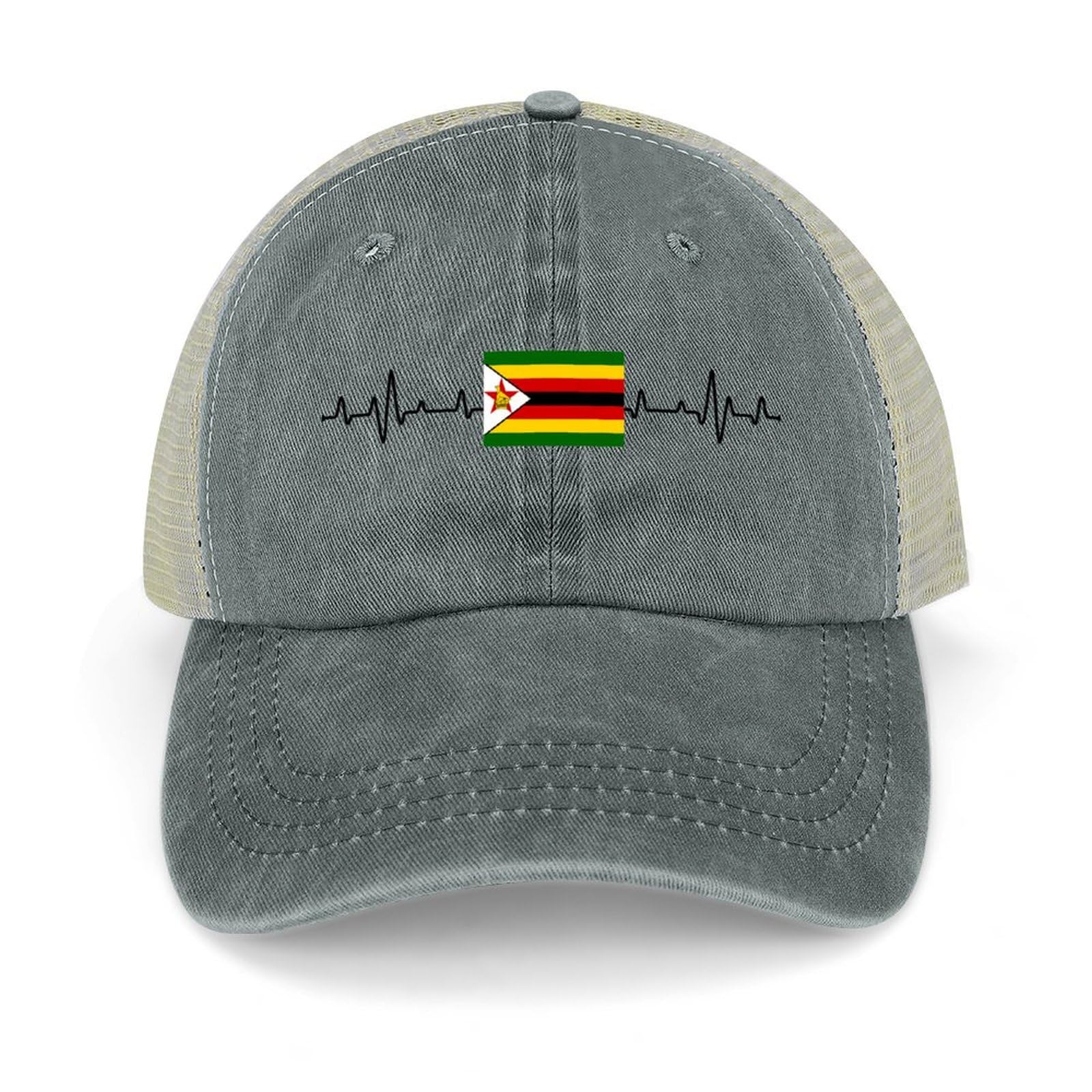 Yelolyio Outdoor Cap Men's Mesh Back Ballcap Zimbabwe Flag Heartbeat Cotton Caps Zimbabwe Caps Baseball Caps Fishing Hats Mesh Caps Outdoor Sports Caps Gray