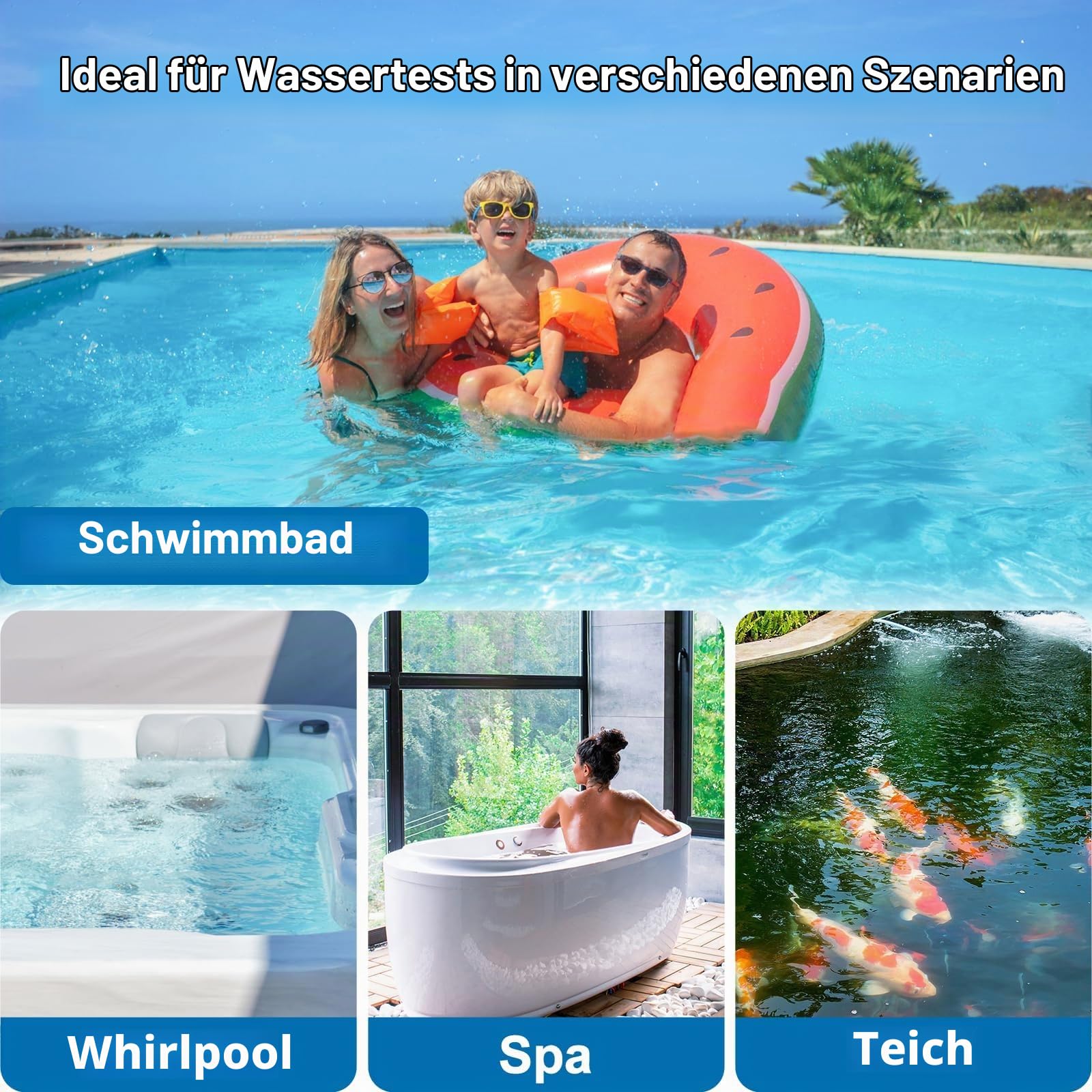 Solar Pooltester 6-in-1 Smart Wassertester mit WLAN-Box – pH, Salz, EC, ORP, TDS, Temperatur – Schwimmender Solar-Wasserqualitätstester für Pool, Spa & Whirlpool