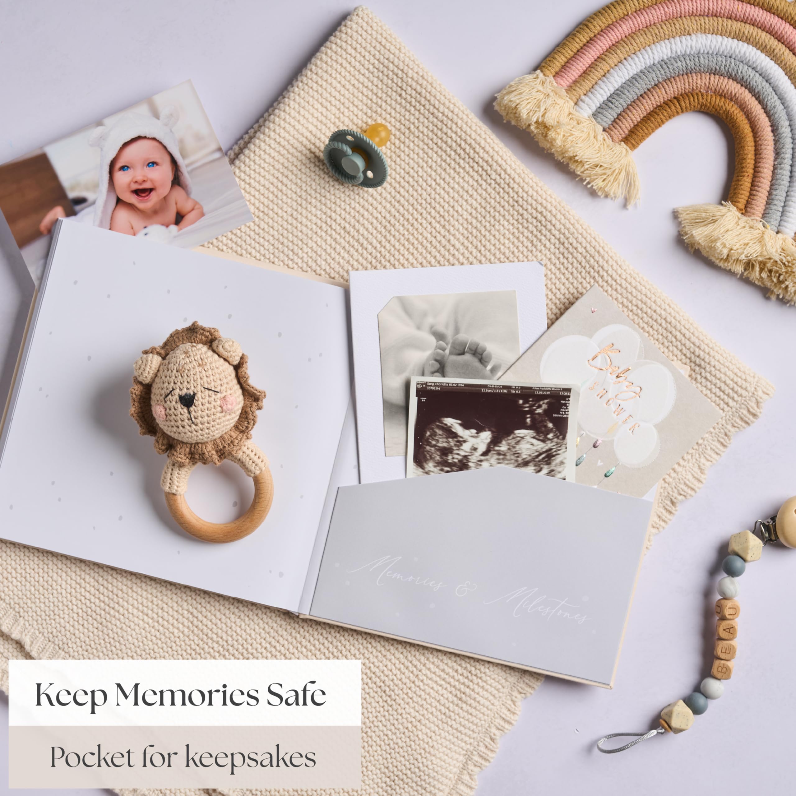 Książka pamiątkowa dla niemowląt – kremowy dziennik dla chłopców i dziewcząt, album pamiątkowy i album fotograficzny od urodzenia do 5 roku życia, prezent dla noworodka na baby shower lub dla nowych
