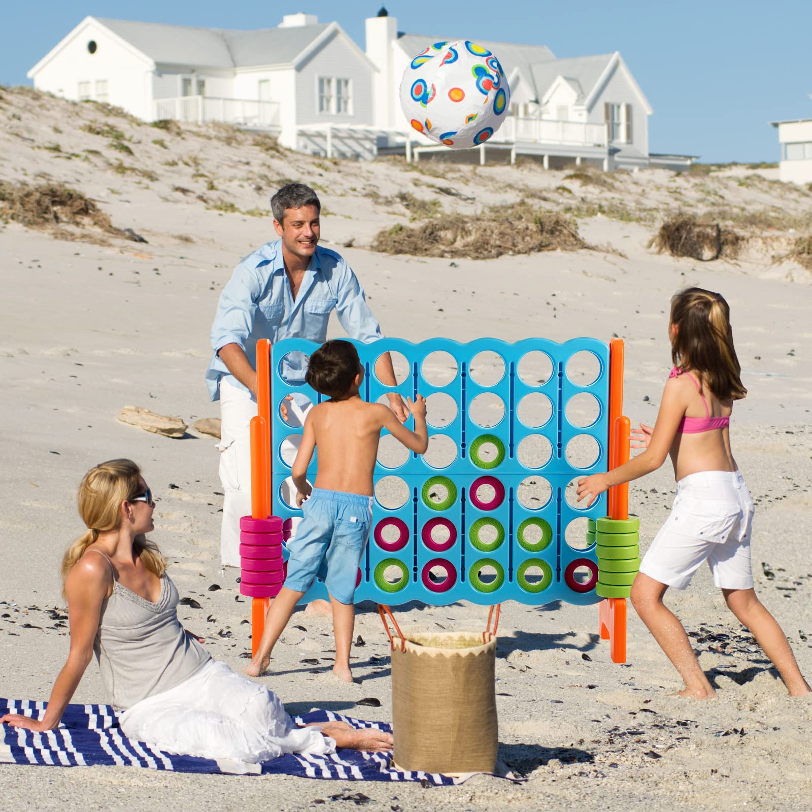 DREAMADE Riesen 4 Gewinnt Spiel, Strategiespiel für Kinder und Erwachsene, 4 in Einer Reihe, Brettspiel Spielzeug Gesellschaftsspiel 2 Spieler, Vier in Reihespiel Kinderspiel (Orange + Blau)