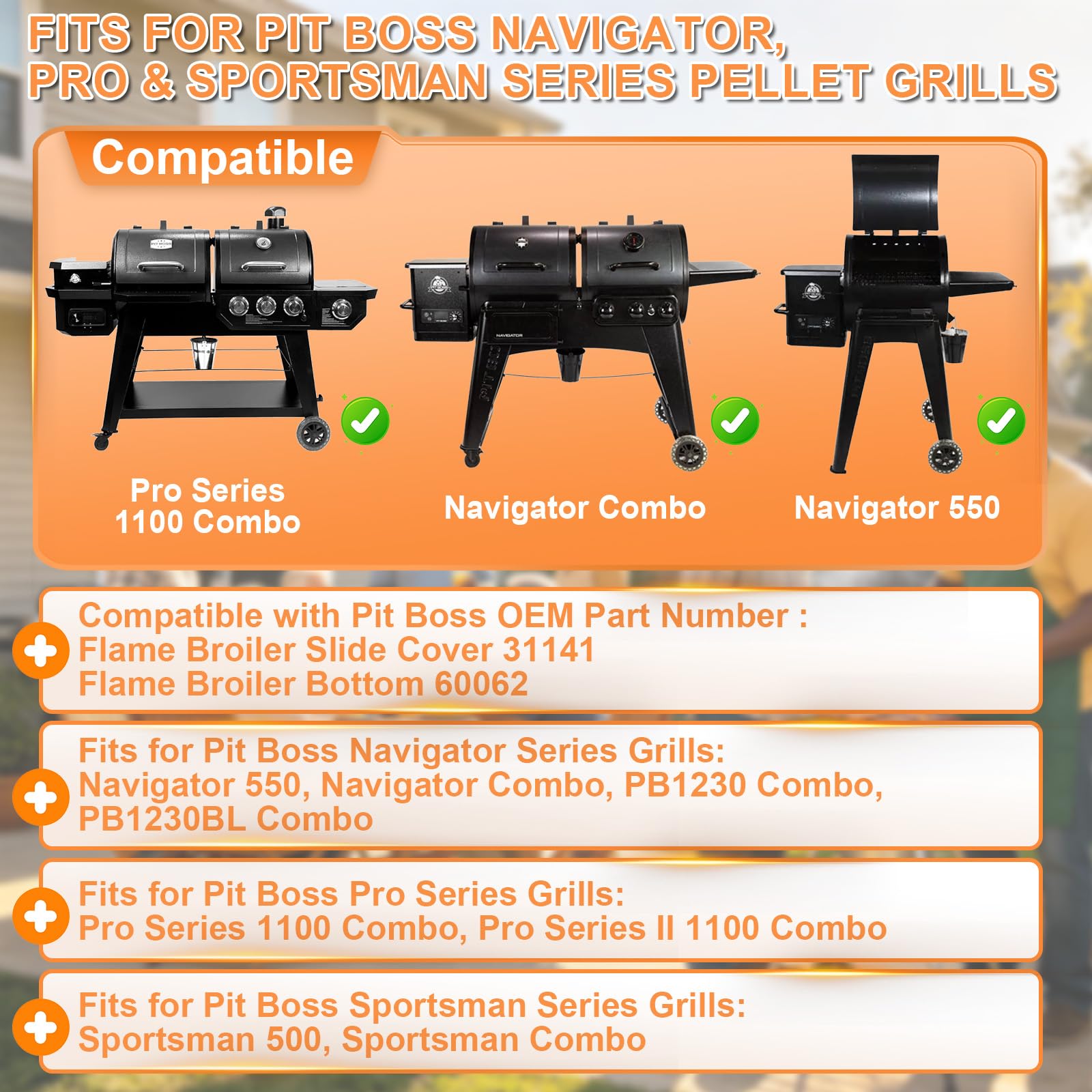 Flame Broiler Slide Cover e Fondo per Pit Boss PB1230 SER Pellet Smoker