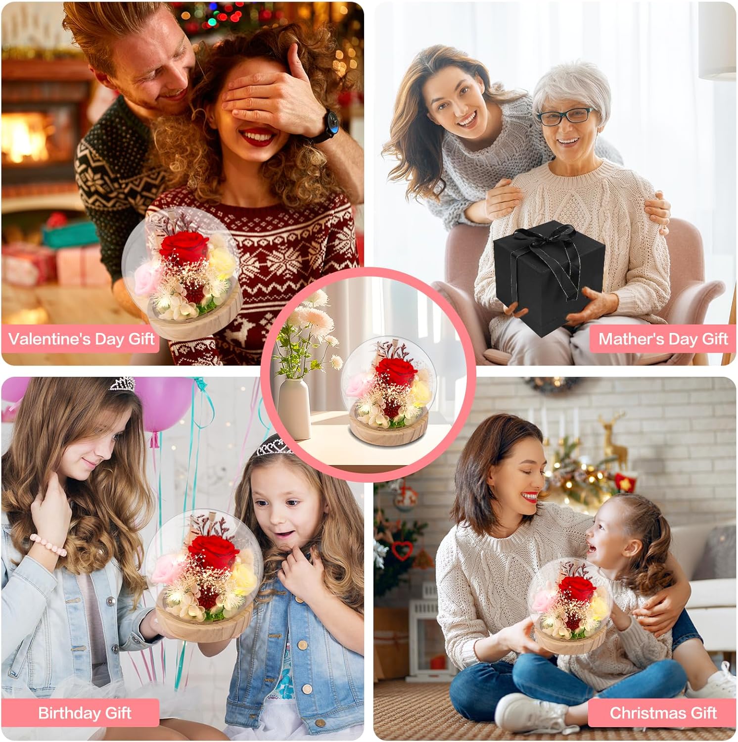Preserved Flowers Real Red Rose in Glass Dome with Light, Eternal Flowers Glitter Roses Bouquet Birthday Mothers Day Unique Christmas Gifts for Mom - Image 6