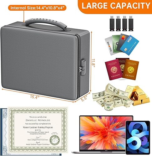 Miniatura 64 de ENGPOW Bolsa de documentos ignífuga de 5200°F con cerradura, caja ignífuga con aislamiento térmico mejorado, organizador de archivos de 8 capas