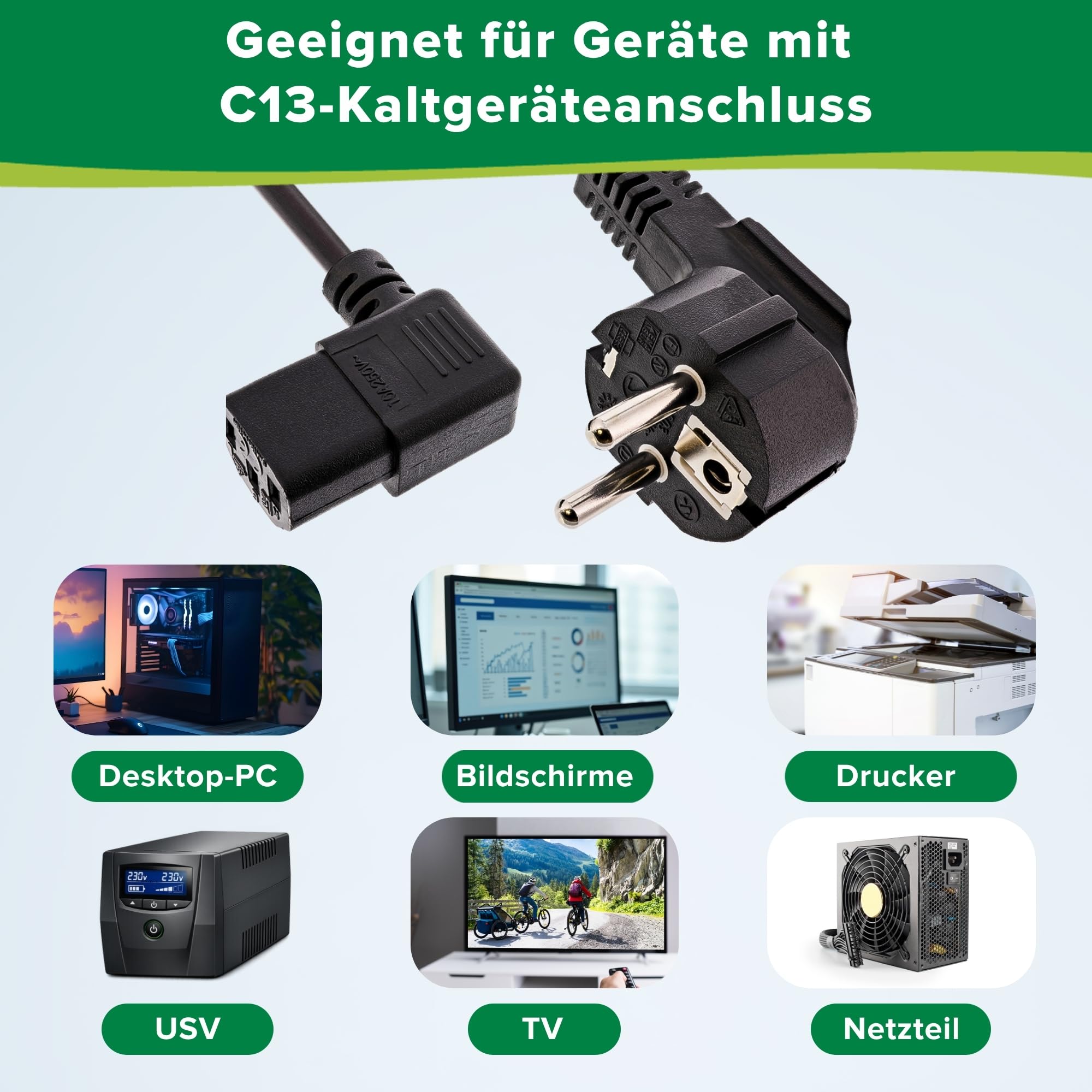 InLine 16752D kabel sieciowy, zestyk ochronny kątowy na wtyczce urządzenia zimnego C13 zagięty w lewo, 3 m, czarny