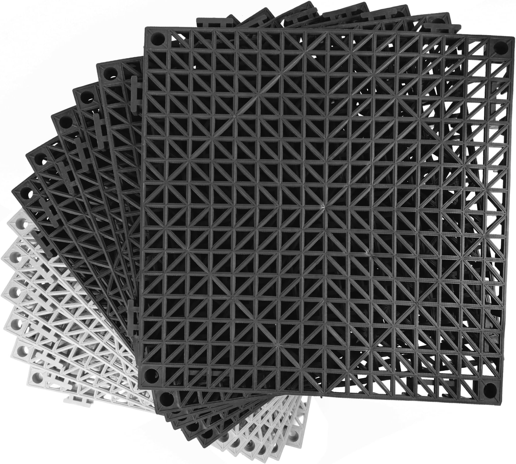 MYFAMIREA Modular Interlocking Cushion 12 Pack 11.8" x 11.8" Rubber Floor Tiles Non-Slip Splicing Drainage Mats for Deck, Pool, Outdoor Shower, Patio, Balcony, Indoor Bathroom, Kitchen (Gary Black)