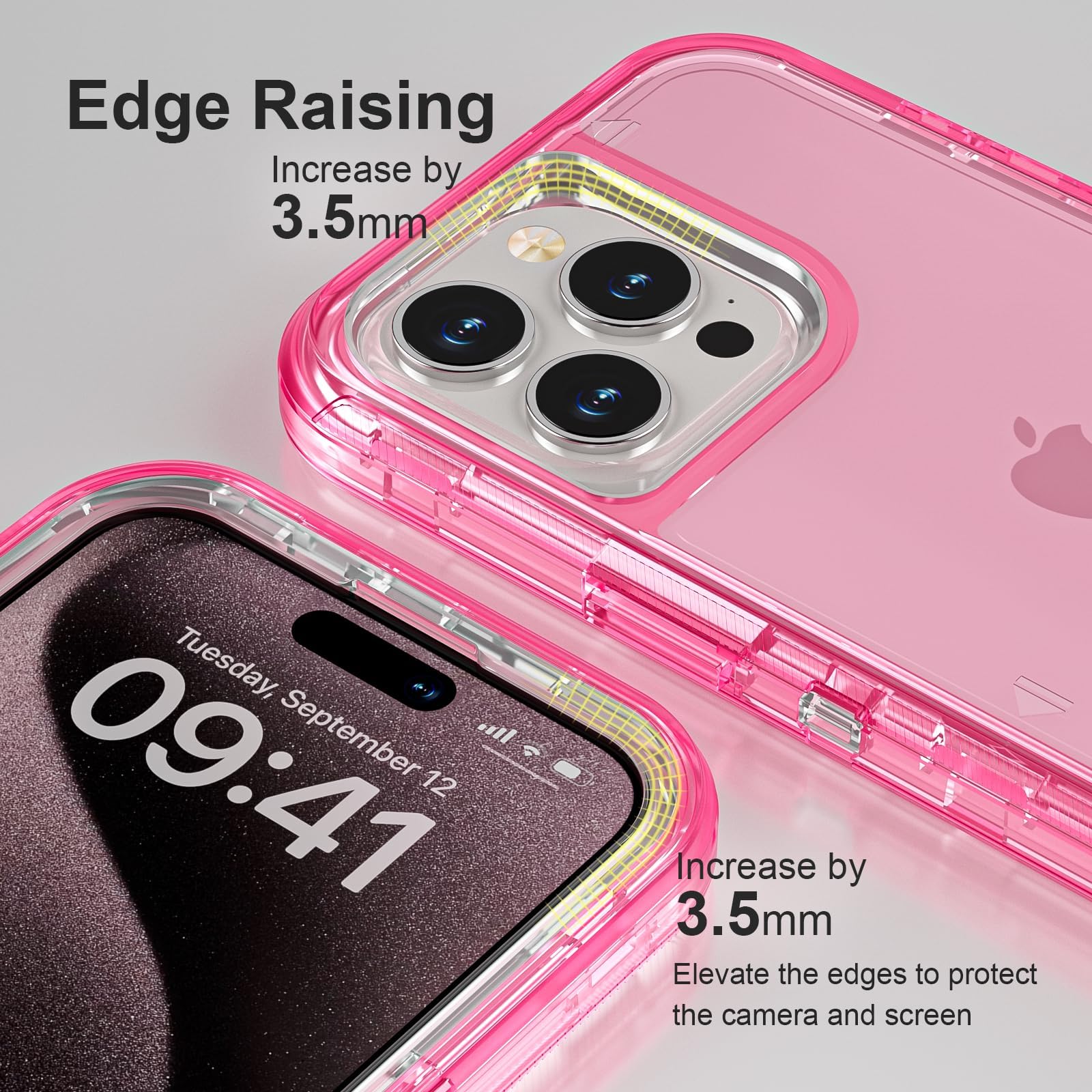 oma Funda para iPhone 15 Pro Max, anticaídas, resistente a los golpes, funda protectora transparente de múltiples capas compatible con iPhone 15 ProMax, 6.7 pulgadas, rosa cristal