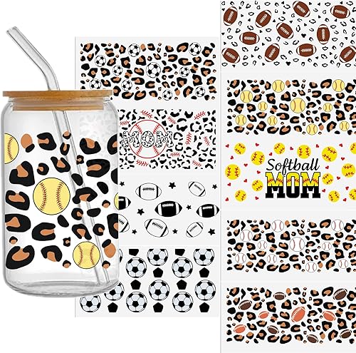 Miniatura 1 de David Angie Adhesivo de transferencia, 9 hojas de tema deportivo impermeable UV DTF Cup Wrap Rub on Transfers Pegatinas Adhesivos, Papel de