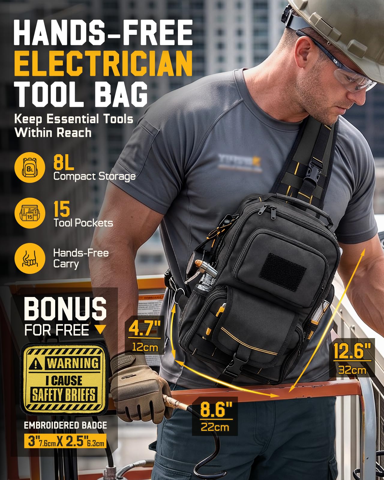 Electrician HVAC Tool Bag for Men, Small Tool Backpack Wide-Opening — Amazon image 3