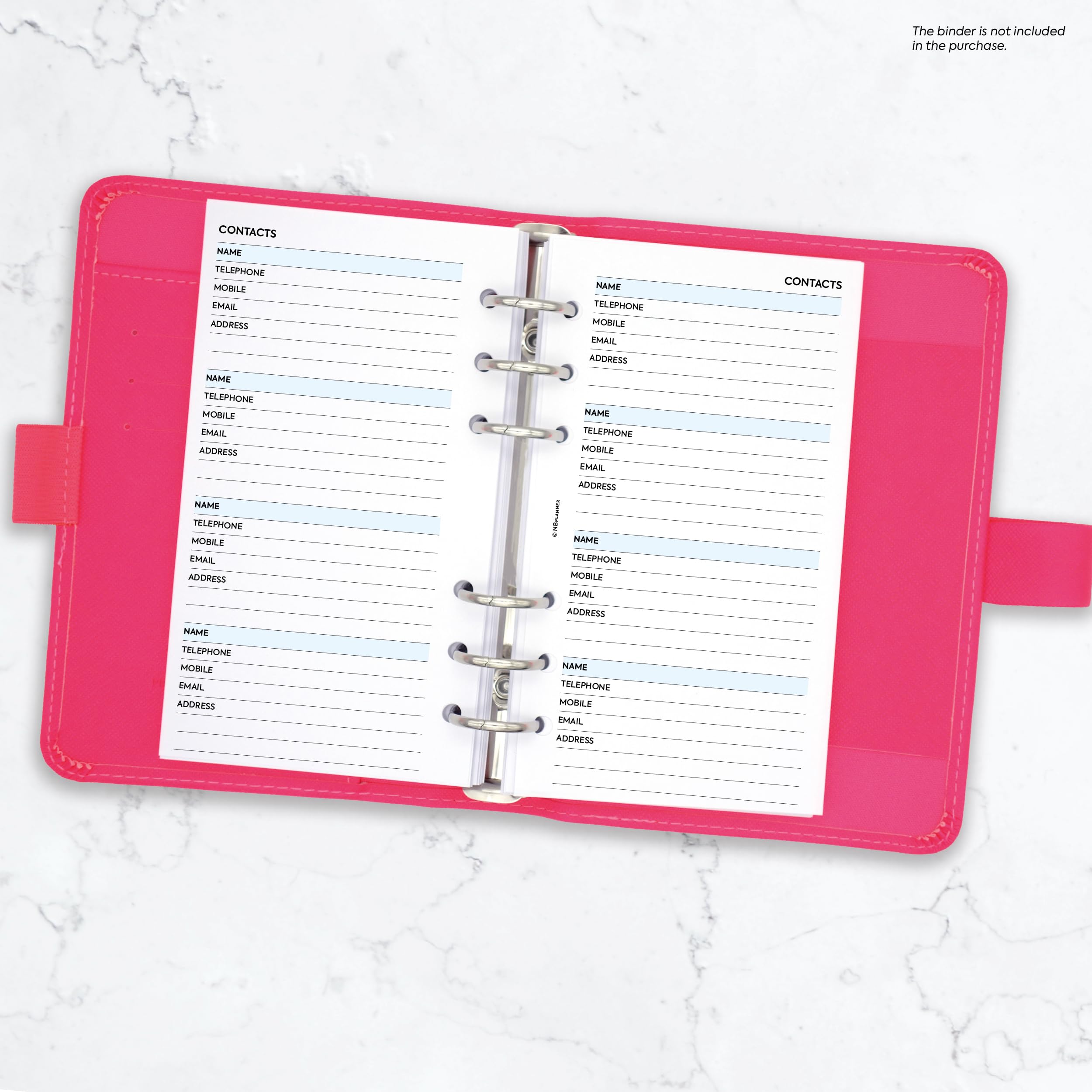 Personal size Contacts notepaper name, email, address organiser refill planner insert, navy blue, light blue - Image 2