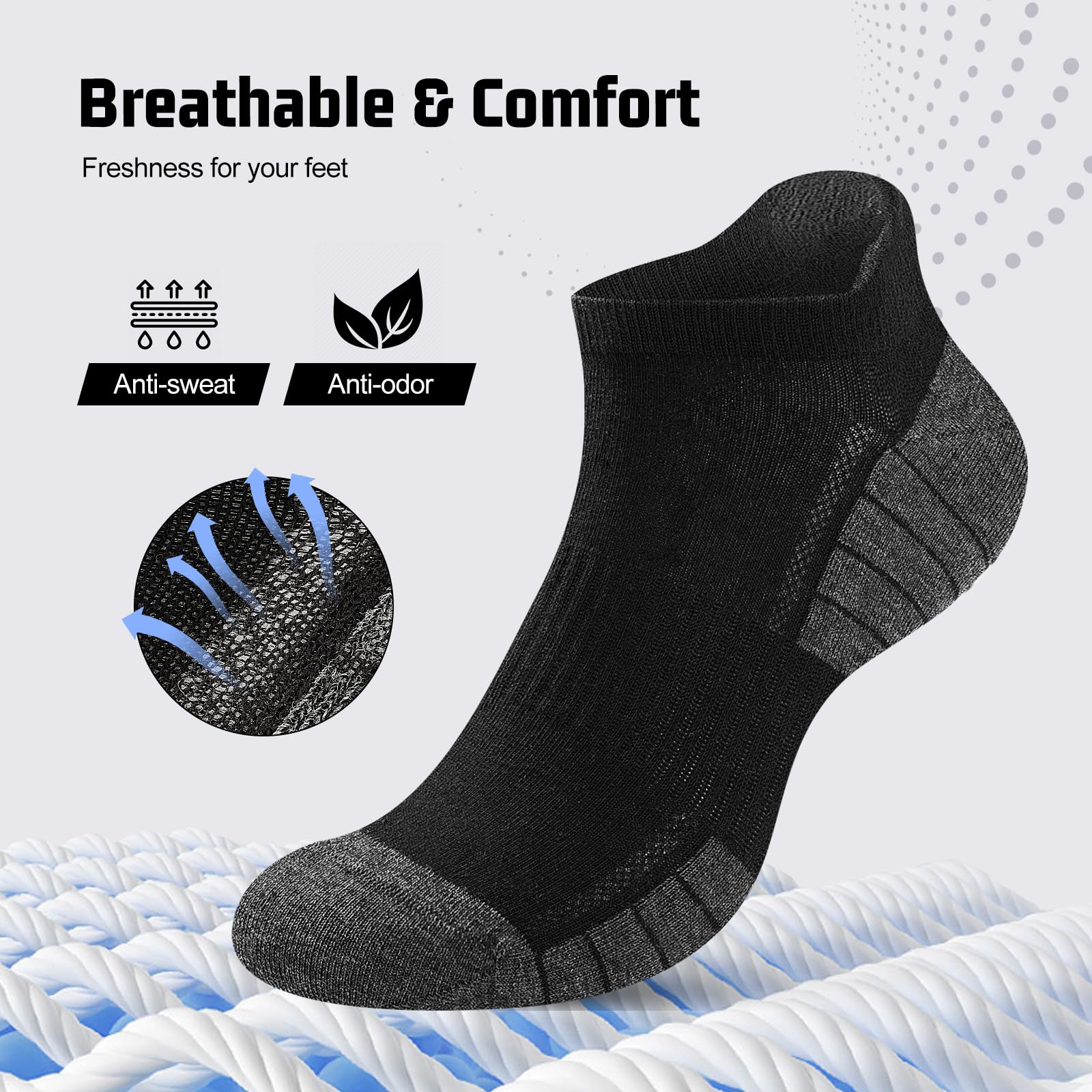 Effeet 10 Paia Calzini Corti Uomo Donna - Calze Corte Traspiranti - Cotone Sportivi Unisex, Nero Bianco Grigio