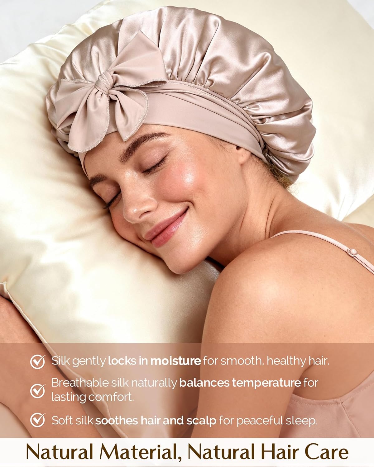 YANIBEST 22 Momme 100% Mulberry Silk Bonnet for Sleeping Women Double Layer Sleep Bonnet with Tie Band, Sleep Cap - Image 3