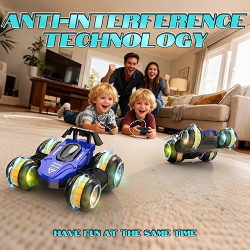 Miniatura 7 de Auto de control remoto, autos de juguete de acrobacias a control remoto azules para niños de 5 a 12 años, autos de neumáticos de acrobacias de fácil