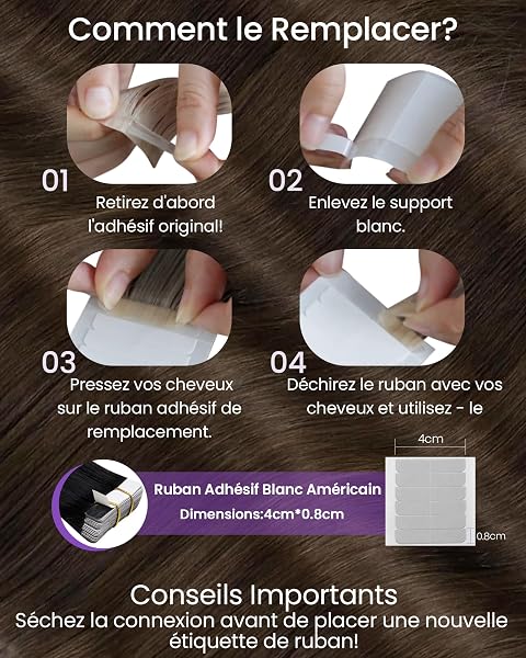 LaaVoo Adhesive Natural Hair Extensions – Brown – Human – More Density – 55 cm 20 x 50 g – Smooth – Resistant – #4 - 5