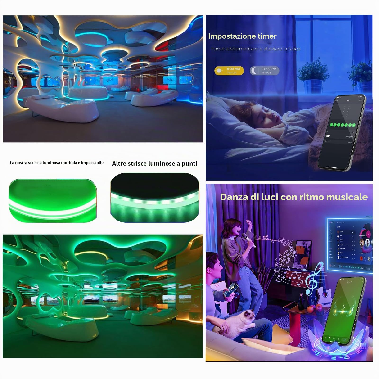 Striscia Led RGB 5 Metri COB, Fancy LED TV Retroilluminazione Intelligente App Telecomando Control,840LED/m 24V Music Sync Bluetooth Luci Strisce LED Adesive Colorate per Camera,Feste,Gaming