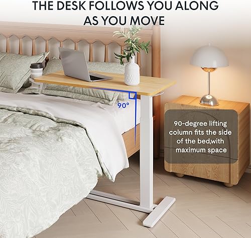 Vista 11 de FLEXISPOT - Mesita médica ajustable con ruedas, escritorio de pie neumático y móvil para laptop, mesa para colocar sobre la cama