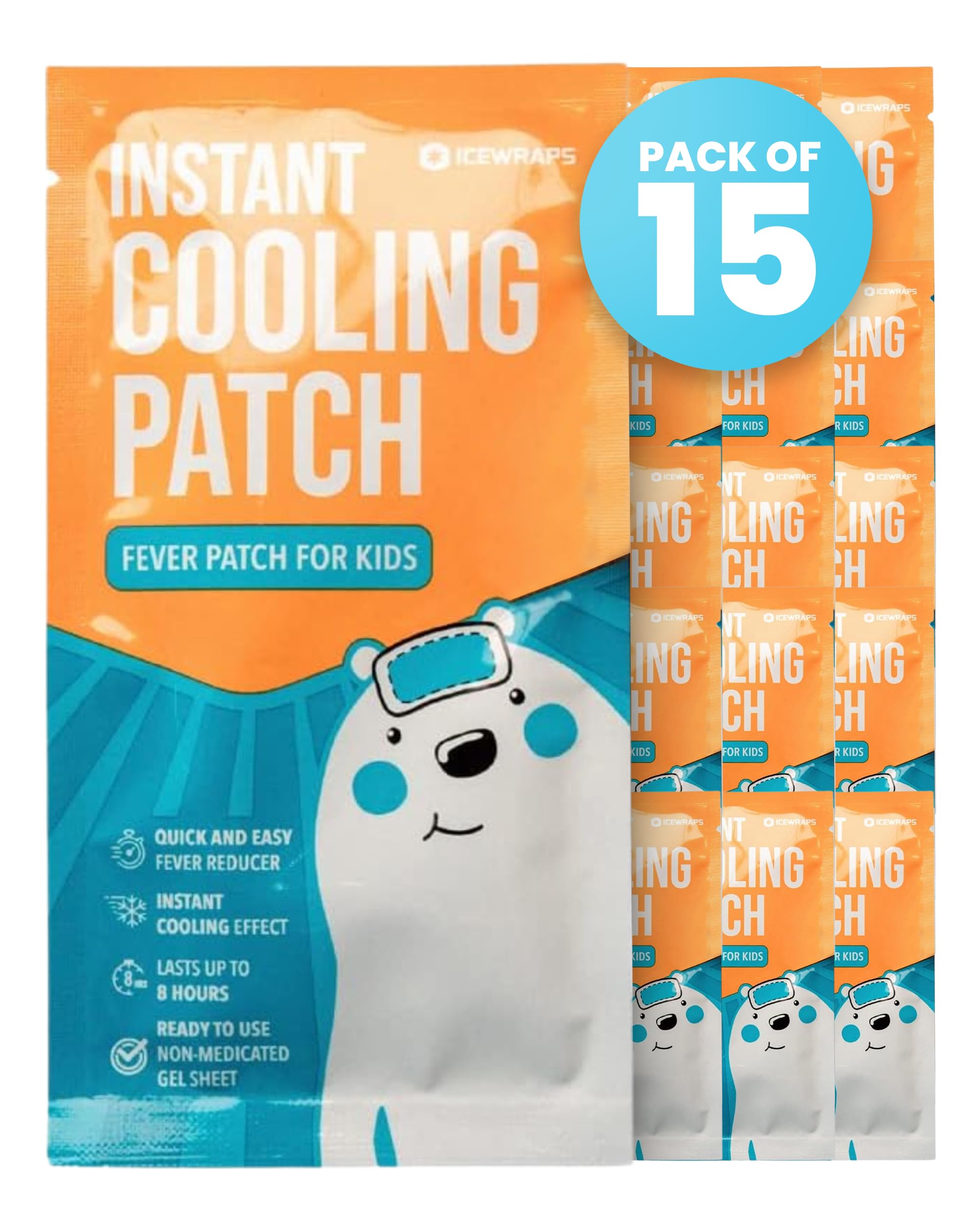 Fever Patch for Kids & Adults, Cold Gel Sheets for Pain Relief, Comfort, Migraine, Headache & Fever, 15 Pack, FSA-HSA Eligible